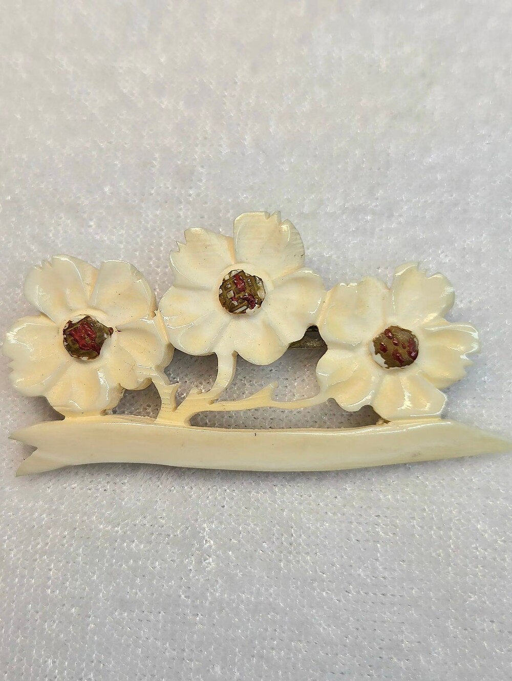 Antique Hand-carved Bovine Bone or Celluloid Flower Brooch / Pin
